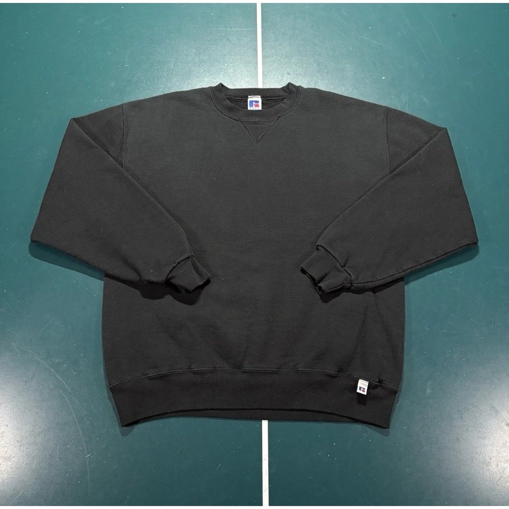 Vintage Russell Athletic Crewneck Sweatshirt Mens Large Black Blank Pullover 90s